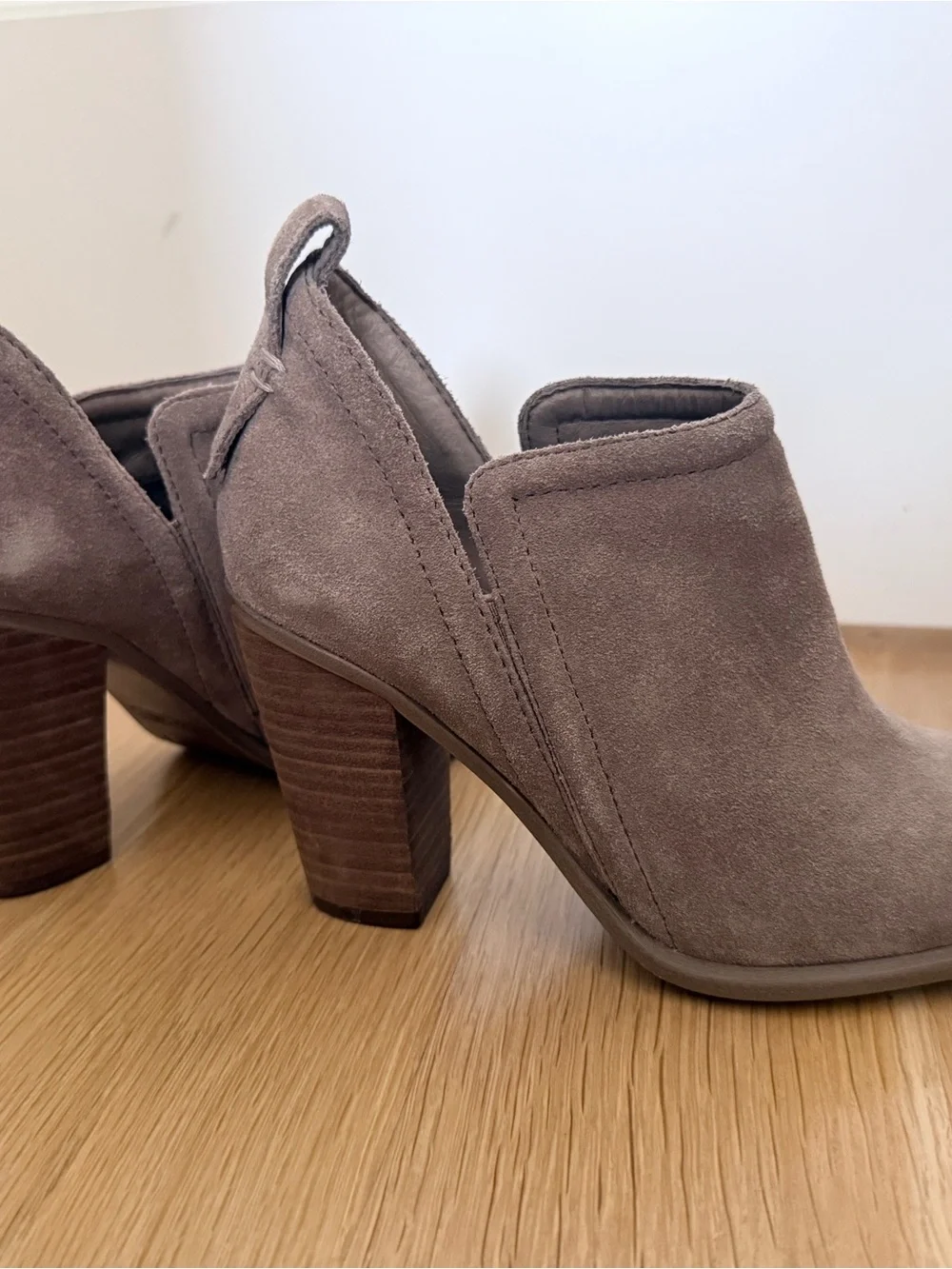 Vince Camuto Taupe Suede Cutout Ankle Booties